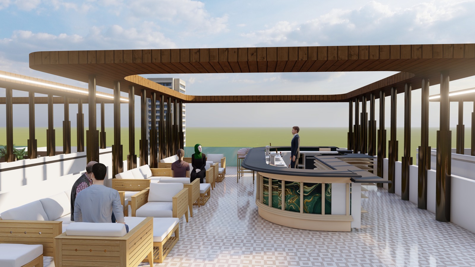 Rooftop lounge bar