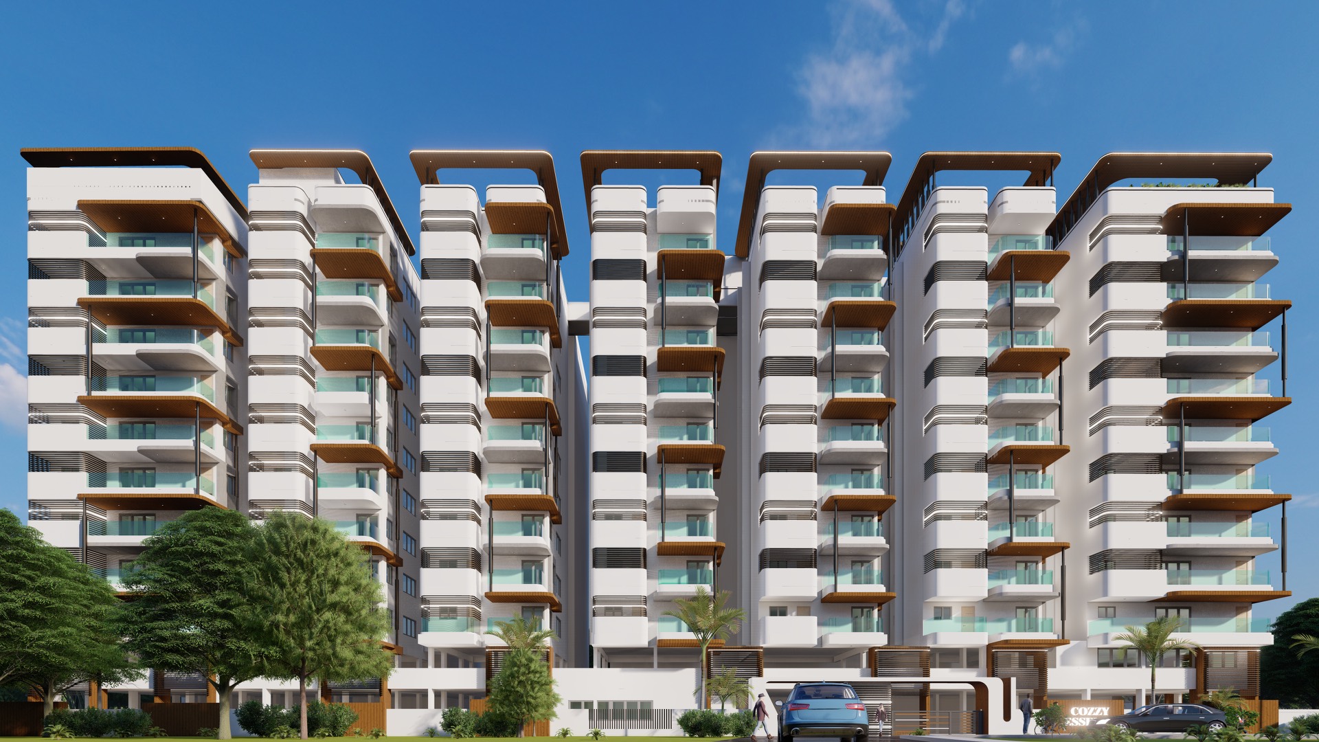 Full east elevation of Ekathva in morning light
