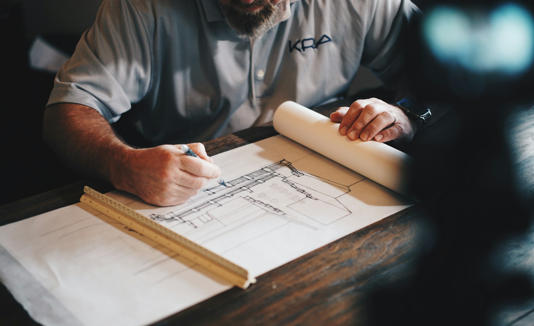 Construction frame, plans on site